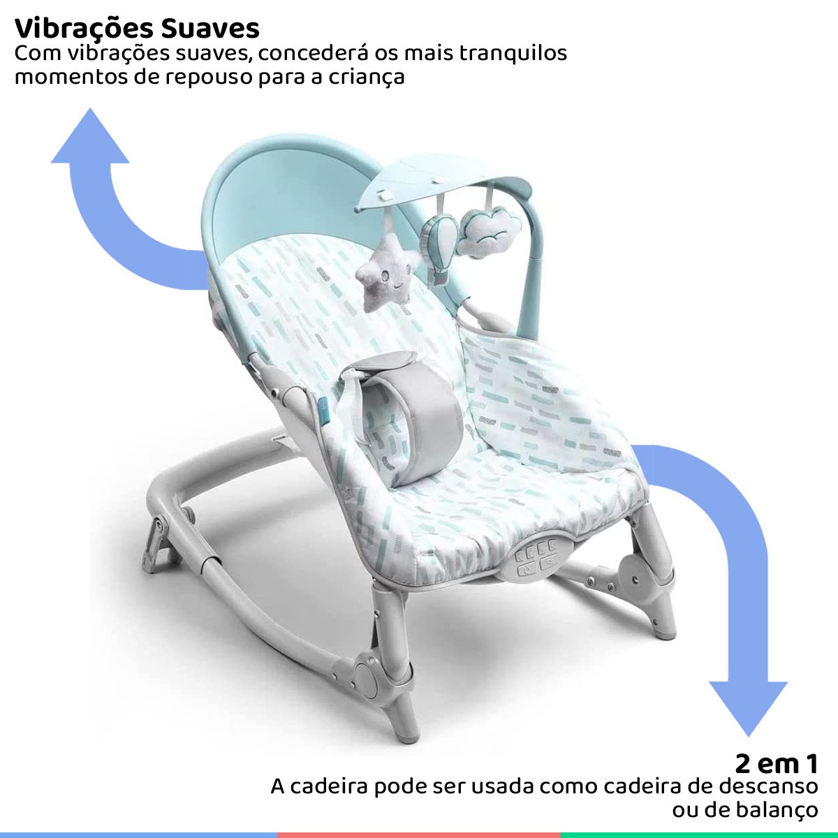 Cadeira Descanso e Balanço 2em1 Bebê Até 18Kg Musical e Vibração Brinquedos Spice Azul - 4