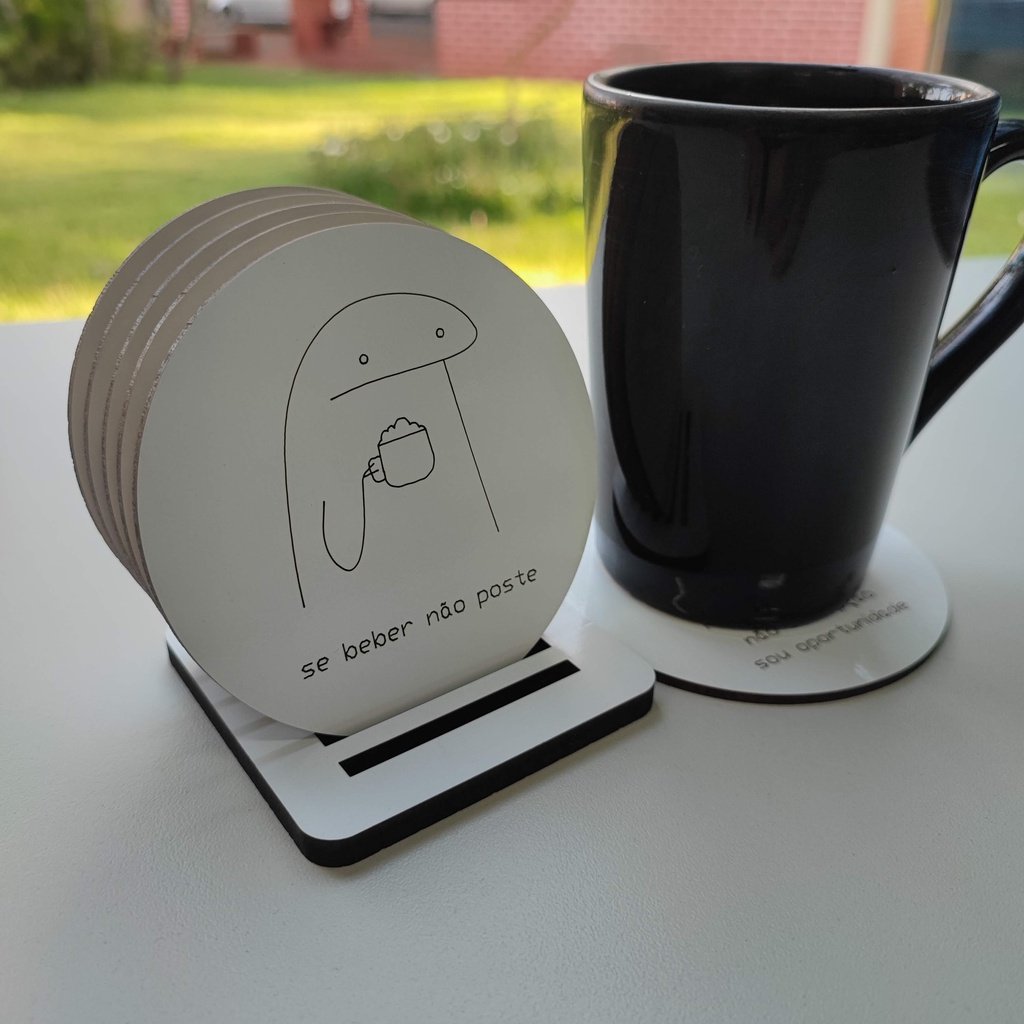 Kit de Porta Copos Flork - Modelo Meme Flork Variado Caneca - em Mdf Cor:branco:branco - 3