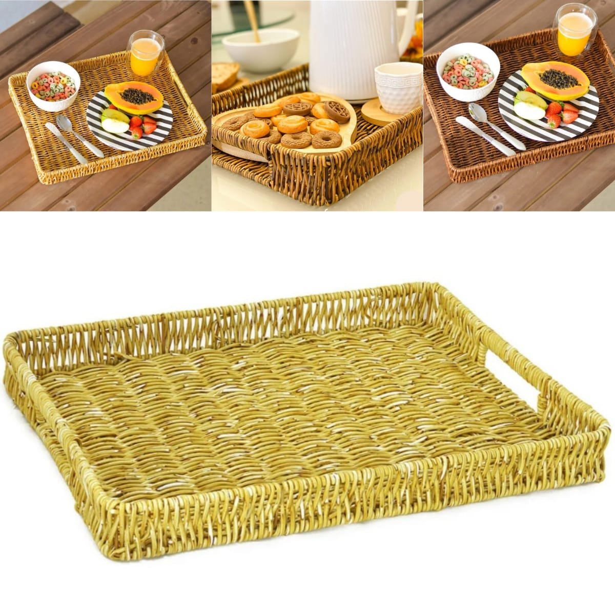 Bandeja Organizadora Retangular Vime Servir Café Temperos Bege 35x25cm - 2