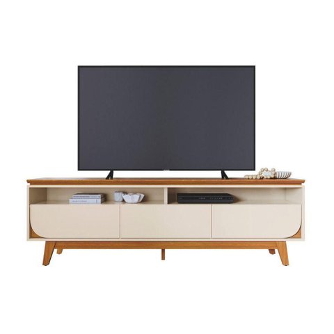 Bancada para Tv Selene com Nichos 200cm em Mdp Cinamomo-off-white Madetec Móveis