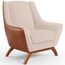 Ver imagem 1 de Poltrona Decorativa Base em Madeira Juliet D02 Courissímo Camel B-14 Linho Bege C-107 - Lyam Decor