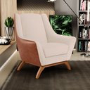 Ver imagem 2 de Poltrona Decorativa Base em Madeira Juliet D02 Courissímo Camel B-14 Linho Bege C-107 - Lyam Decor