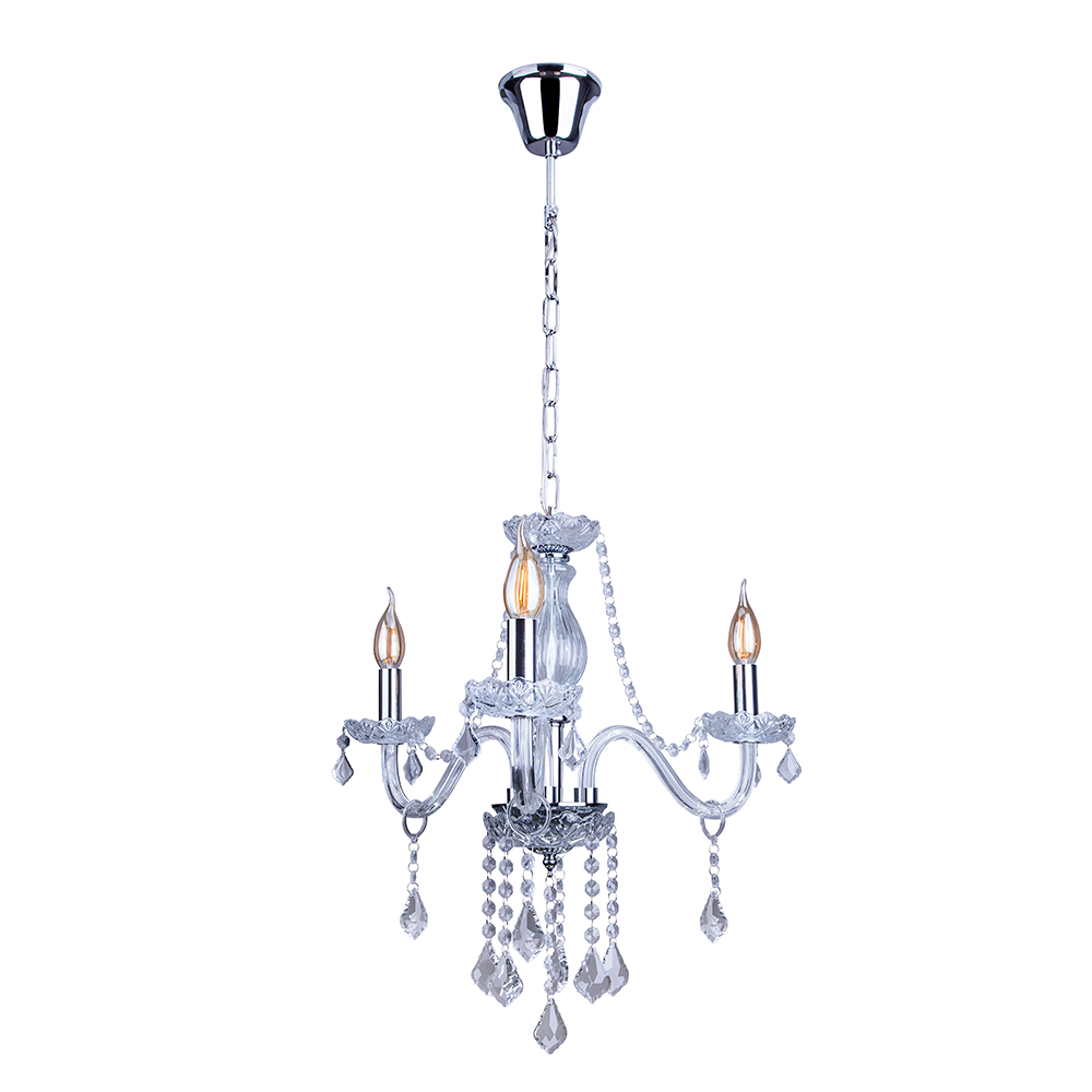 Lustre Pendente Candelabro France Nice 3 lâmpadas E14 Bivolt Transparente 110V/220V