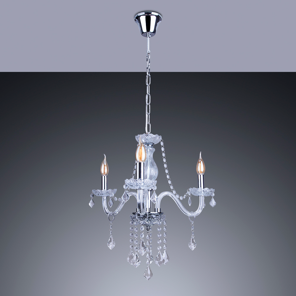 Lustre Pendente Candelabro France Nice 3 lâmpadas E14 Bivolt Transparente 110V/220V - 2