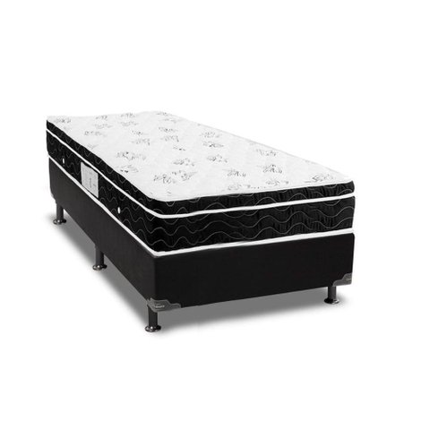 Cama Box Solteiro: Colchão Molas Bonnel Ortobom Nanolastic Physical Spring + Base CRC Courano Black