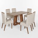 Ver imagem 2 de Conjunto Mesa Lins 160cm com Vidro 6 Cadeiras Nina Marrom/Nature/Bege