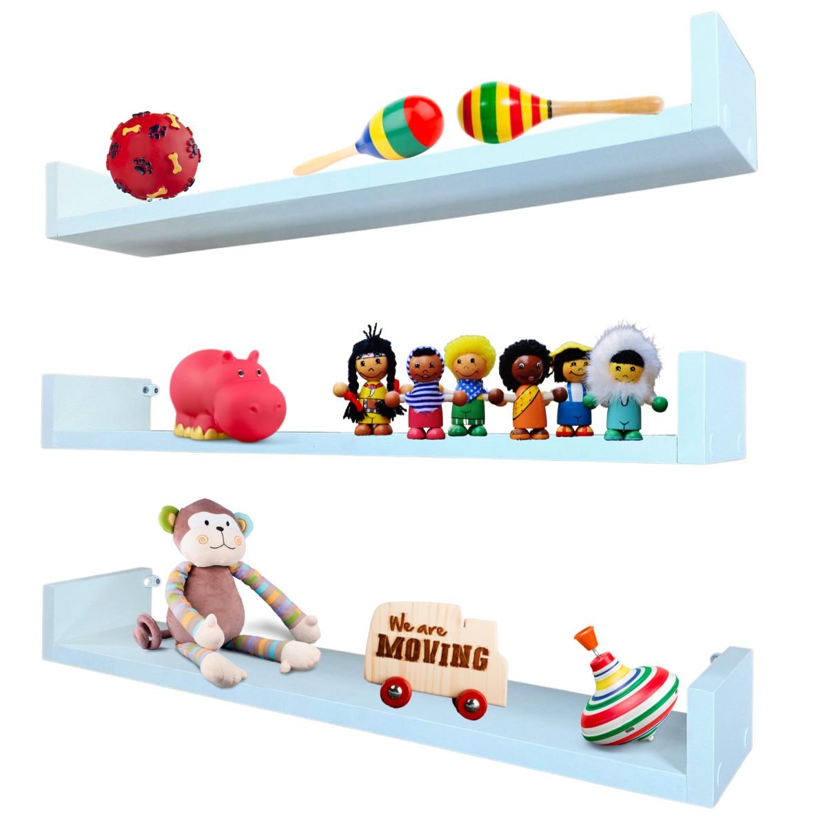 Kit 3 prateleiras Decoração Quarto Bebê Nicho Organizador De Brinquedos Retas Modelo U 55cm