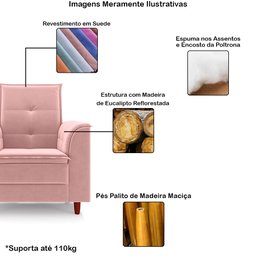 Poltrona do Papai/Vovô/Mamãe Sala de Estar Kate Pés Palito Suede Rosa Bebê - New Belle Kate Dia das  - 3