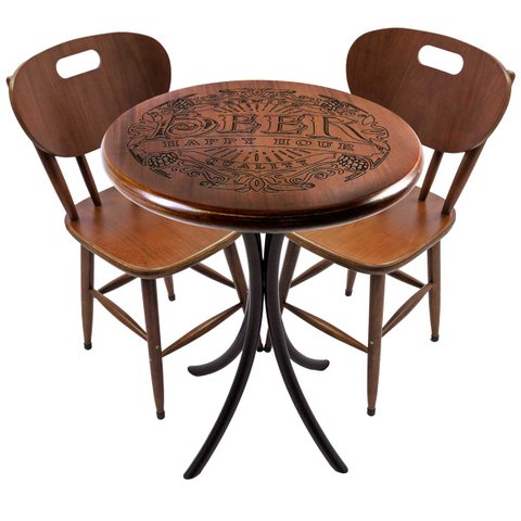 Cj Mesa Madeira 60cm - Bistrô Fixa 78cm + 2 Cadeiras 43 - Natural - Beer Happy Hour