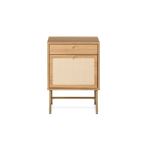 Mesa de Cabeceira Maya 3 Gavetas 43 Cm X 40 Cm Tauari/dourado - Telinha Rattan