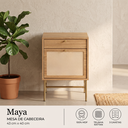 Ver imagem 1 de Mesa de Cabeceira Maya 3 Gavetas 100% MDF 43 cm X 40 cm Tauari/Dourado - Telinha Rattan