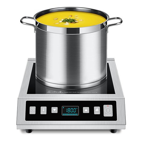 Amzchef Fogão de Indução Portátil Profissional 1800w com Tela Lcd, Prata