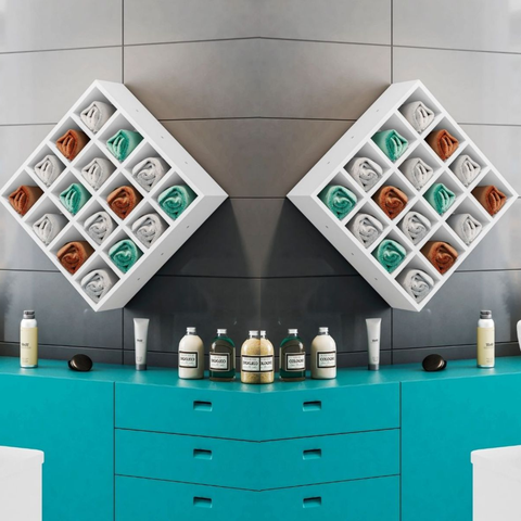 Kit 2 Nicho Decorativo Porta Toalha com 16 Nichos Multiuso Glamour:branco