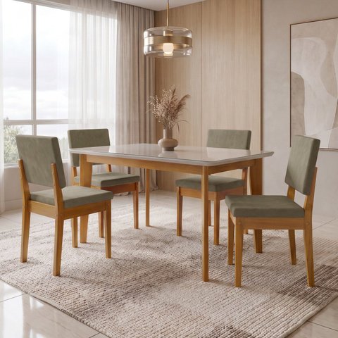 Conjunto Sala de Jantar Siera 4 Lugares Vidro Retangular Madeira Maciça Miami