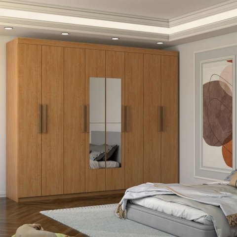 Guarda-roupa Casal Nirvana 8 Portas 4 gavetas com Espelho Cinamomo - Panorama Móveis