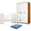 Ver imagem 1 de Berço Americano Mini Cama Mel com Colchão Ortobom com Guarda Roupa Ipê 3 Portas Branco Cinamomo -Móv