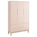 Ver imagem 3 de Cômoda Gaveteiro e Guarda Roupa Infantil 3 Portas New Classic Rosa com Pés Madeira Natural -