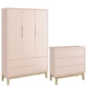 Ver imagem 1 de Cômoda Gaveteiro e Guarda Roupa Infantil 3 Portas New Classic Rosa com Pés Madeira Natural -