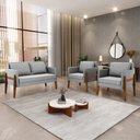 Ver imagem 2 de Kit 1 Sofá Namoradeira e 2 Poltronas Lana Suede Base de Madeira - D’Rossi Cinza