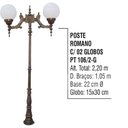 Ver imagem 5 de Poste Colonial Romano para Jardim Alumínio 02 Globo 2,20m