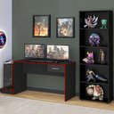 Ver imagem 1 de Quarto Gamer 2 Peças com 1 Mesa Gamer, 1 Estante Preto/Vermelho - Artely Móveis