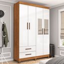 Ver imagem 1 de Guarda-roupa Solteiro Genova 4 Portas 2 Gavetas com Espelho 22113 Cinamomo/branco - Carioca Móveies