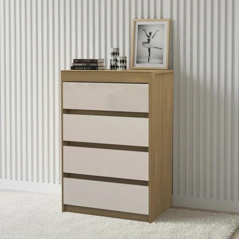 Cômoda Quarto Solteiro 63cm 4 Gavetas Samira Freijó/mocca L01 - Mpozenato