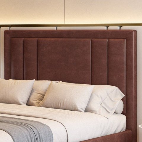 Cabeceira Cama Casal Bordada Courino 166cm Florença Mogno