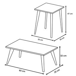 Conjunto 2 Mesas De Centro e Lateral - Sala de estar - Mesa branco e Pé Branco - 3