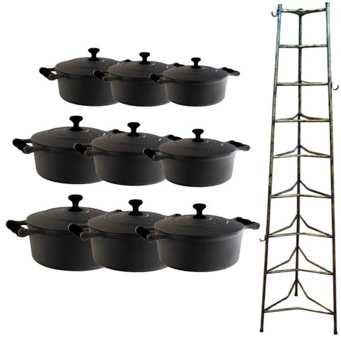 Jogo Caçarola de Silicone Preto T/f 16 Ao 32cm e Paneleiro