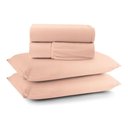 Ver imagem 1 de Jogo de Cama Lençol Sereno King em Malha Algodão 4 Peças Salmão 100% Algodão