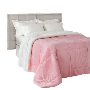 Coberdron Edredom Casal D. Face Sherpa Mantinha Rosê