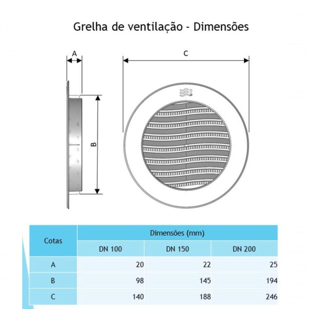 Kit 50 Grade de Ventilação Redonda 200mm | Grelha com Tela - 3