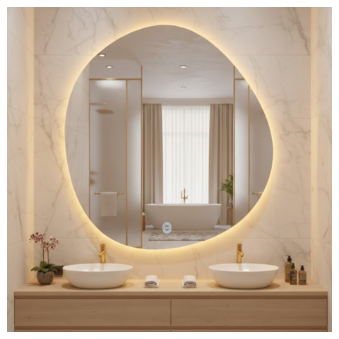 Espelho Led 3 Cores Orgânicos 90x90 com Luz Iluminação Botão Touch Screen