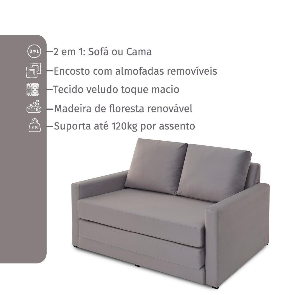 Sofá Simi 2 em 1 Sofá Cama Cinza Claro Estofama - 4