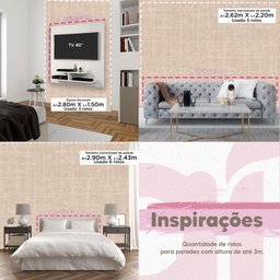 Papel de Parede Autocolante Contemporâneo Estilo Tecido em Tons de Bege Bege - 5