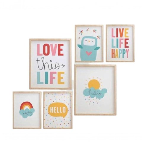 Quadro Infantil Menina 6 Un A4 Vidro e Pendurador