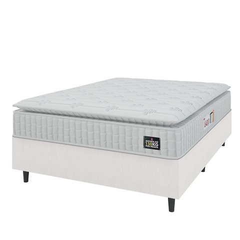 Cama Box Colchão Casal Espuma D45 Lazio Pillow Top 138x188x67cm Branco Linho Hellen