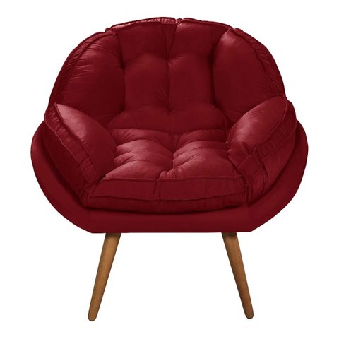 Poltrona Decorativa Flórida Em Tecido Suede Pés Madeira - Vermelho