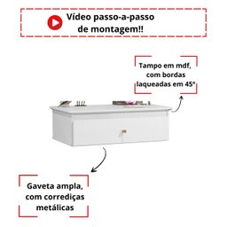 Penteadeira de Parede Suspensa Branco Brilho com 1 Gaveta - 3