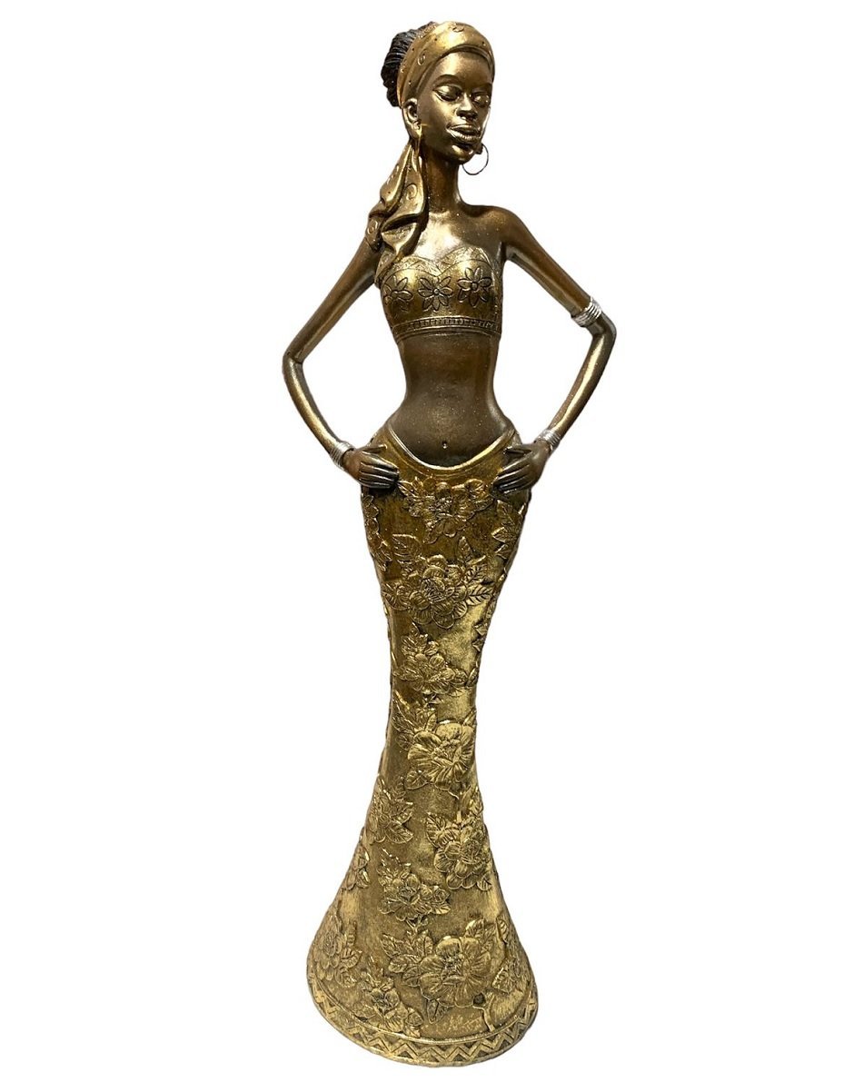 Escultura Africana Resina Objeto Decorativo de Luxo Dourada Espressione Escultura Decorativa, Escult - 1