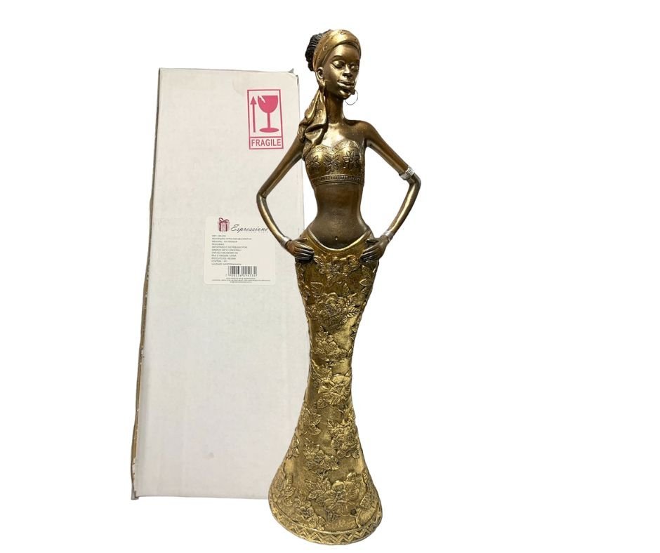 Escultura Africana Resina Objeto Decorativo de Luxo Dourada Espressione Escultura Decorativa, Escult - 7