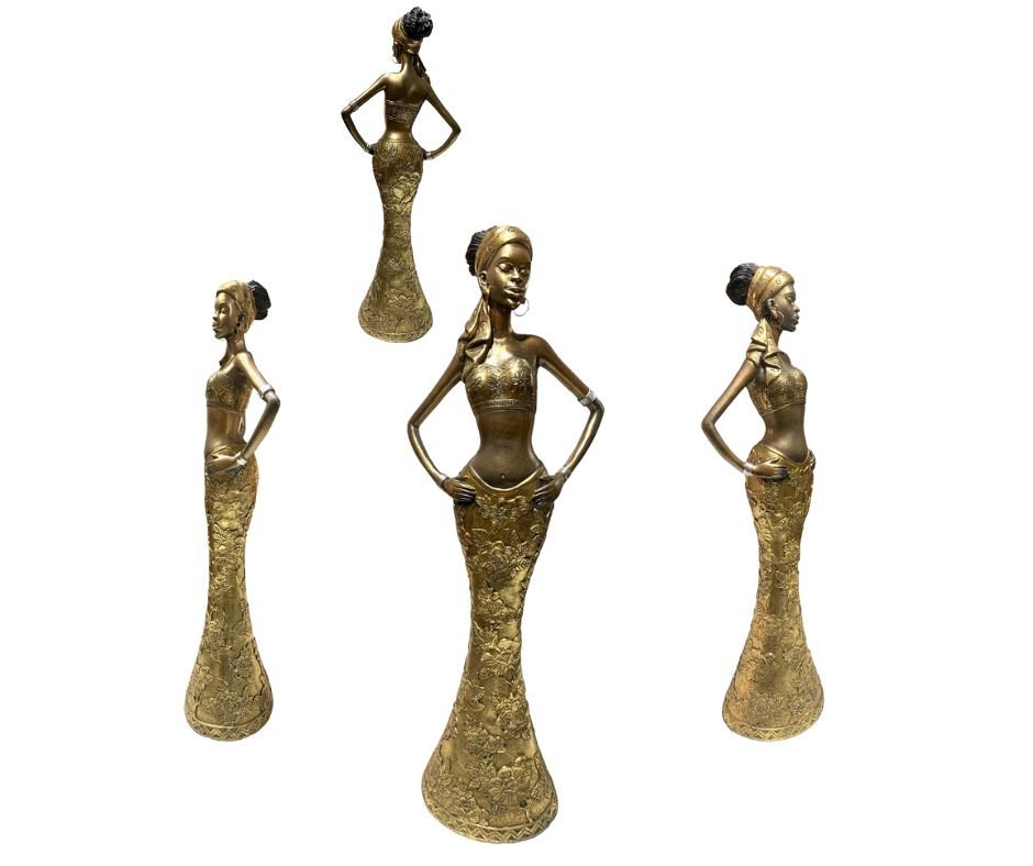 Escultura Africana Resina Objeto Decorativo de Luxo Dourada Espressione Escultura Decorativa, Escult - 2