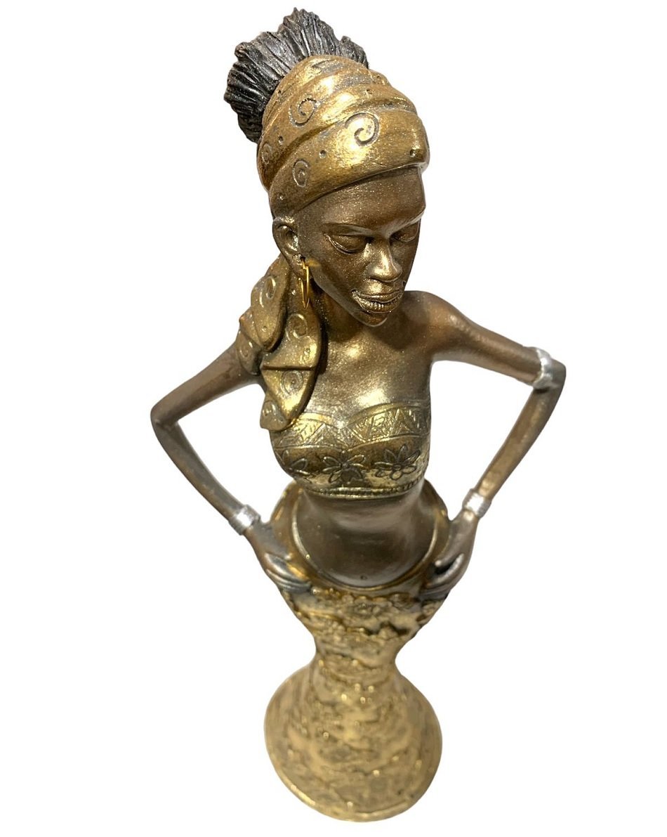 Escultura Africana Resina Objeto Decorativo de Luxo Dourada Espressione Escultura Decorativa, Escult - 8