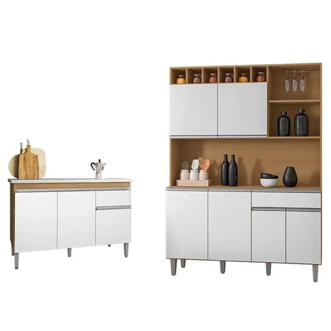 Armário Compacto Kit Alice C/ Balcão Tatiane 120m sem Tampo - Amendoa/branco Ajl