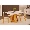 Ver imagem 1 de Conjunto: Mesa de Cozinha Celeste C/ Tampo Madeirado C/ Vidro Curvo 120x90cm e 4 Cadeiras Talia