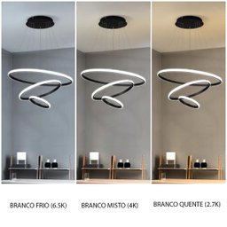 Lustre Pendente Luminaria 3 Aneis Arcos Perfil Luxo Infinito 48W Regulavel Decoraçao Sala Jantar Qua - 2