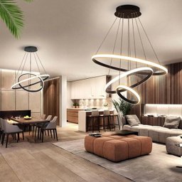 Lustre Pendente Luminaria 3 Aneis Arcos Perfil Luxo Infinito 48W Regulavel Decoraçao Sala Jantar Qua - 11