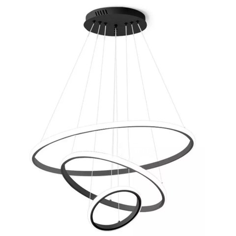 Lustre Pendente Luminaria 3 Aneis Arcos Perfil Luxo Infinito 48W Regulavel Decoraçao Sala Jantar Qua