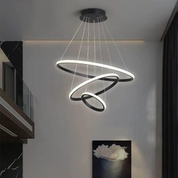 Lustre Pendente Luminaria 3 Aneis Arcos Perfil Luxo Infinito 48W Regulavel Decoraçao Sala Jantar Qua - 9